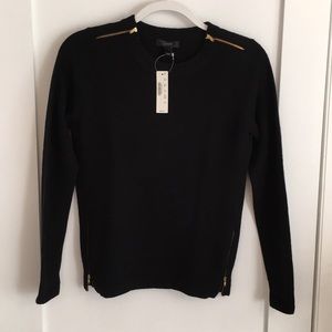 J. Crew Black Crew Sweater w/ Zippers